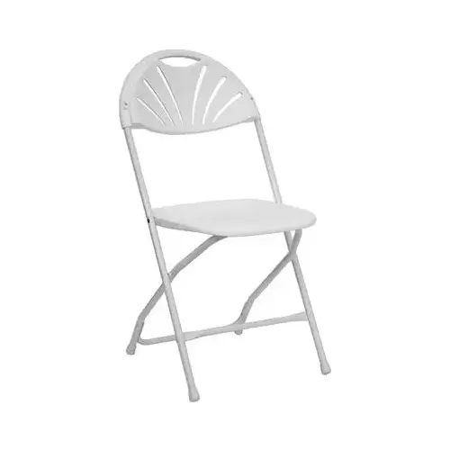 PRE SALES INC 2141 Fanback Folding Chair, White Plastic, Metal Frame