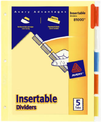 Avery 81000 Index Dividers, Heavy-Duty, 5-Color Tab, 8.5 x 11-In.