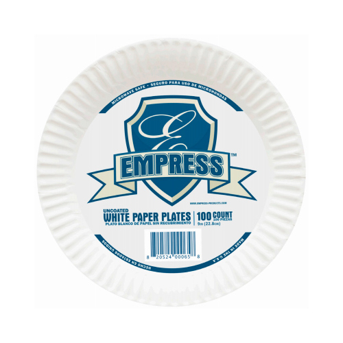 RJ SCHINNER CO E30300 00065 Uncoated Paper Plate, White, 9-In., 100-Ct.