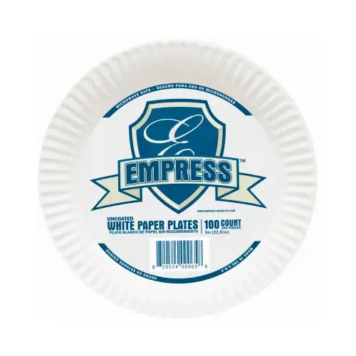RJ SCHINNER CO E30300 00065 Uncoated Paper Plate, White, 9-In., 100-Ct.