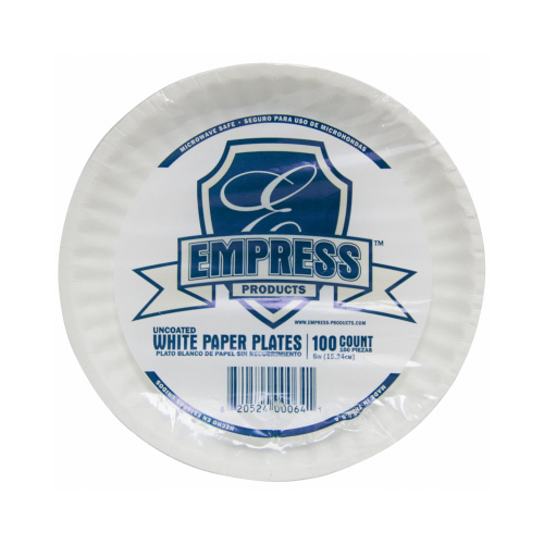 Uncoated Paper Plates, White, 9-In., 100-Ct.
