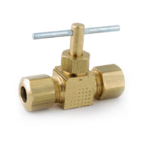 Straight Needle Shut-Off Valve, 3/8 in Connection, Compression, Brass Body