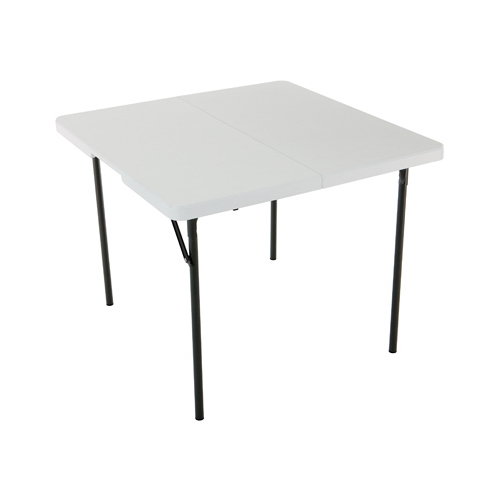 Fold-in-Half Table, White Polyethylene Top, Steel Frame, 35-In. Square