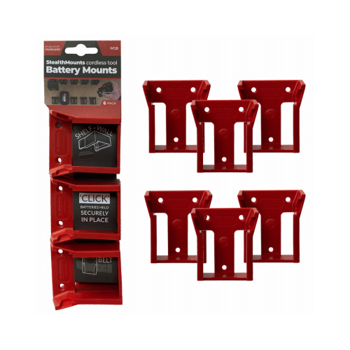 StealthMounts BM-MW18-RED-6 Milwaukee M18 Red Battery Mounts  pack of 6
