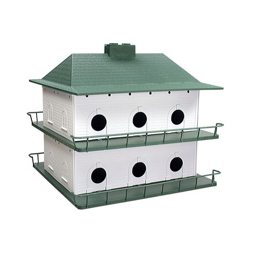 Bird House, 21 in W, 18 in H, Plastic, Green/White