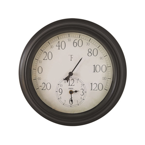 Thermometer With Clock, 14-In.