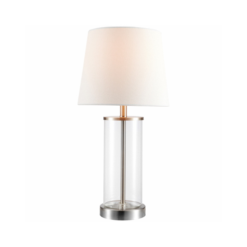 Maya Fillable Clear Glass Table Lamp, White Fabric Shade, 19.75-In.