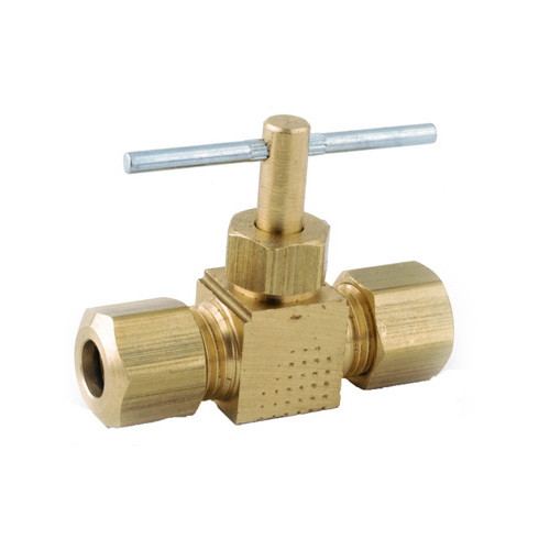 Straight Needle Shut-Off Valve, 1/4 in Connection, Compression, Brass Body