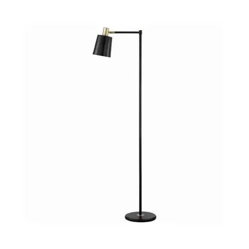 Lex Floor Lamp, Black Satin Finish, Gold Accents, 60-In.