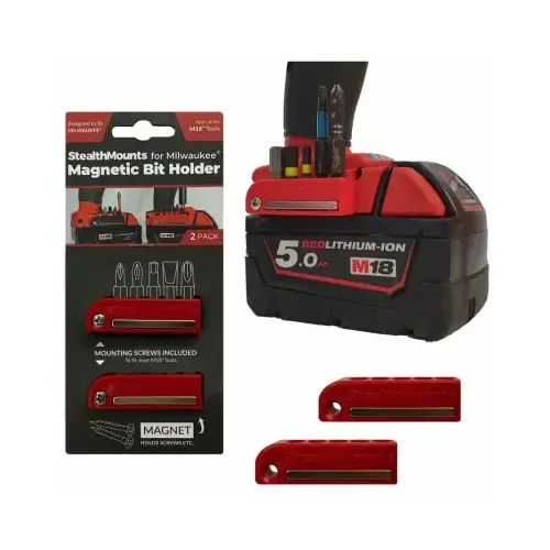 StealthMounts BH-MW18-RED-2 Holder Milwaukee M18 Red ABS Magnetic Bit Red Pair