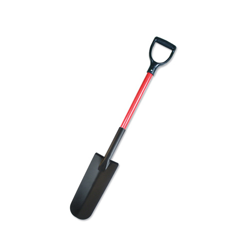 Drain Spade Shovel, 5-1/4 in W Blade, Steel Blade, Fiberglass Handle, D-Shaped Handle, 32 in L Handle