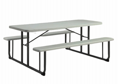 ABT SOURCING CONSULTING PT-14KD Picnic Table & Benches, Powder Painted Steel Frame, 6-Ft.