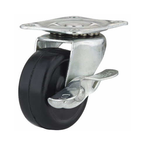 Swivel Caster Wheel with Brake, Black, 1-9/16 In.