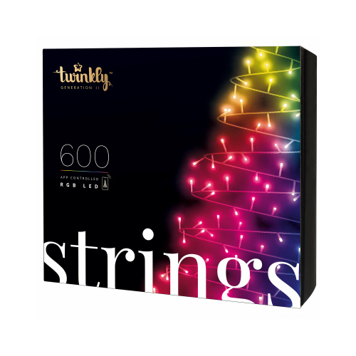 Twinkly Strings - App-controlled LED Lights String with 600 RGB (16 million colors) LEDs. 157.5ft. Green wire. Indoor and outdoor smart lighting decoration.