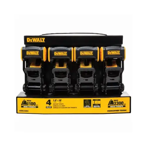 DEWALT DXBC33004 Ratchet Tie-Down Strap, 1.5 In. x 16 Ft pack of 4