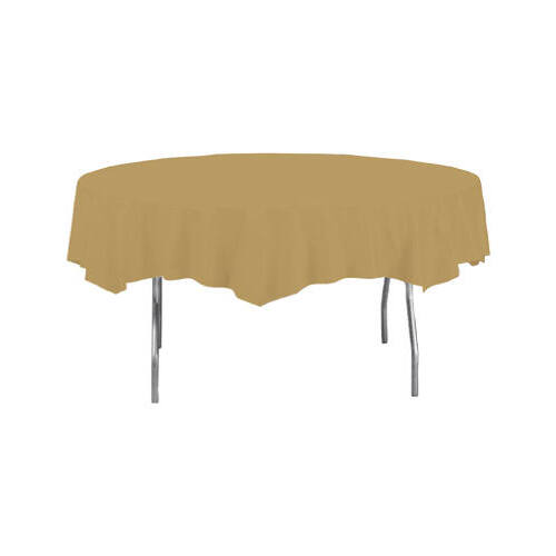 CREATIVE CONVERTING 703276 Plastic Octy Round Table Cover, Gold, 82 In.