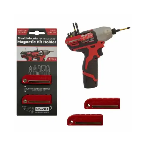 StealthMounts BH-MW12-RED-2 Holder Milwaukee M12 Red ABS Magnetic Bit Red Pair