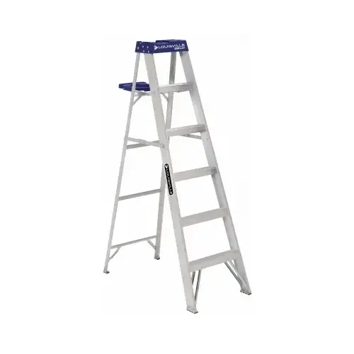 Step Ladder, 124 in Max Reach H, 5-Step, 250 lb, Type I Duty Rating, 3 in D Step, Aluminum