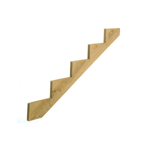 Stair Stringer, 59.77 in L, 11-1/4 in W, 5-Step, Wood, Yellow, Treated