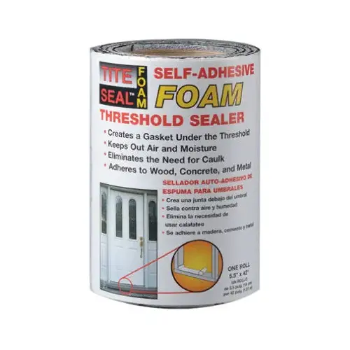 Cofair TSFM42 Tite Seal Foam Threshold Sealer, Self-Adhesive, 5.5-In. x 3.5-Ft. White