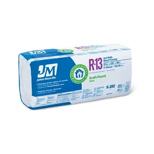 Johns Manville K292 R13 Kraft Faced Batt Insulation, 163-Sq. Ft. Coverage, 23 x 93-In.