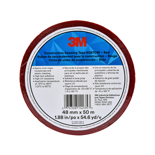 3M 8087CW Construction Seaming Tape, Red, 1-7/8-In. x 55-Yds.