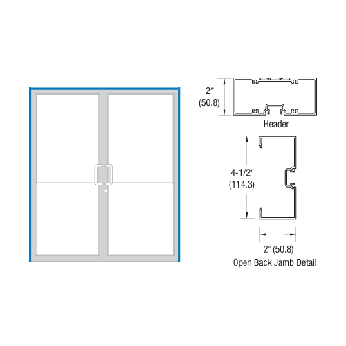 CRL-U.S. Aluminum 0A72422720105 Dark Bronze/Black Anodized Class 1 Transom Double Door Frame 2" x 4-1/2" Prepped for Offset Pivot Overhead Concealed 105 degree Closer