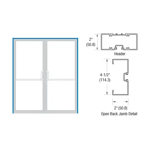 Dark Bronze/Black Anodized Class 1 Transom Double Door Frame 2" x 4-1/2" Prepped for Offset Pivot Overhead Concealed 105 degree Closer