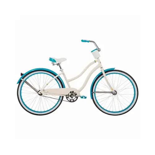 HUFFY BICYCLES 26632 Women's Good Vibration Bike, Gloss Bone Color Frame/Blue Accents, 26 In.