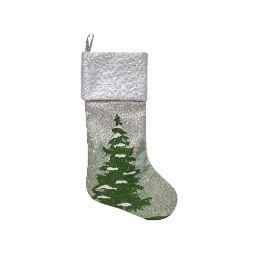 DYNO SEASONAL SOLUTIONS 1209747-1 Christmas Stocking, Tree Print, Gray/White Faux Linen, 20 In.