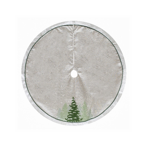 DYNO SEASONAL SOLUTIONS 2487636-1 Christmas Tree Skirt, Tree Print, Gray/White Faux Linen, 48 In.