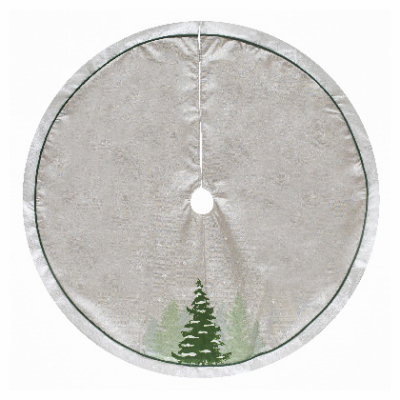 DYNO SEASONAL SOLUTIONS 2487636-1 Christmas Tree Skirt, Tree Print, Gray/White Faux Linen, 48 In.