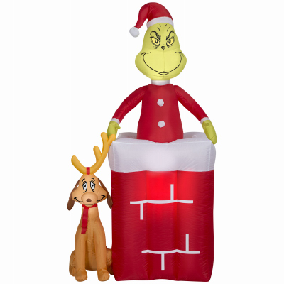 Gemmy 111590 Dr. Seuss' Grinch in Chimney Inflatable Animated Christmas Decoration, LED Lights, 6 Ft.