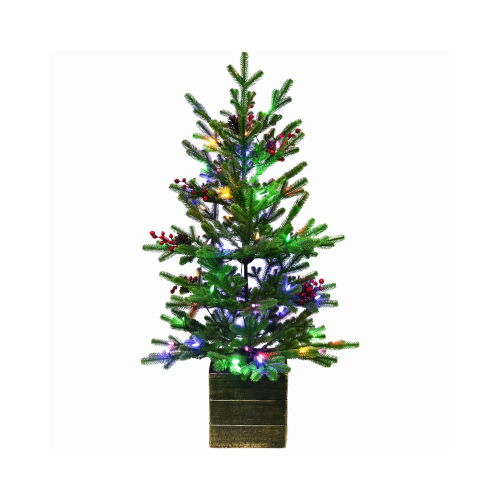 Potted Green Fraser Fir Artificial Christmas Tree, Multi Lights, 42 In.