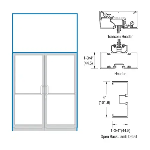 CRL-U.S. Aluminum 0A3221172 Clear Anodized Double Door 75-1/2" x 126" 400 Series Transom Frame for Offset Pivots Using Surface Mount Closers