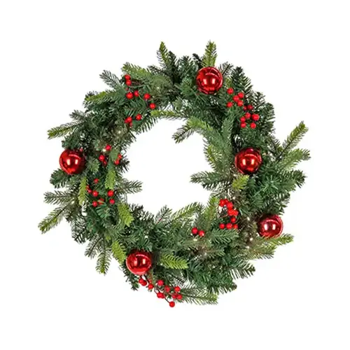 NATIONAL TREE CO-IMPORT TPETC8-30624WB1 Feel Real Scotch Creek Fir Artificial Christmas Wreath, 50 Warm White LED Lights, 24 In.