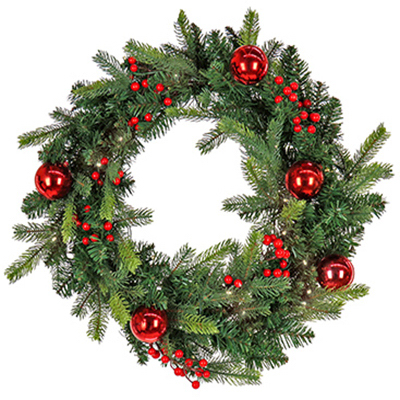 NATIONAL TREE CO-IMPORT PETC8-306-24WB1 Feel Real Scotch Creek Fir Artificial Christmas Wreath, 50 Warm White LED Lights, 24 In.