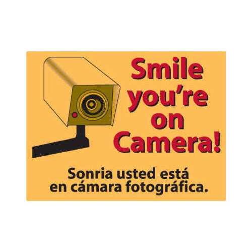 CENTURION SIGN SMILE Smile You're on Camera! Sign, Yellow, 9 x 12-In.