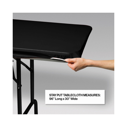 CREATIVE CONVERTING 702000 Stay-Put Table Cover, Black, 8 Ft.