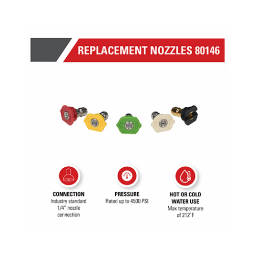 FNA GROUP 80146 Universal Pressure Washer Replacement Nozzles, Up to 4500 PSI