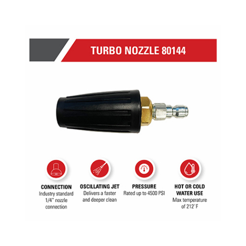 FNA GROUP 80144 Universal Pressure Washer Turbo Nozzle, 1/4-In. Quick Connect, Hot- or Cold-Water Use, Rated Up to 4500 PSI