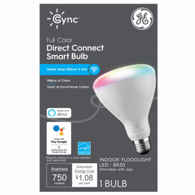 GE Lighting 93128985 Cync Smart Indoor Floodlight LED Bulb, Dimmable, Millions of Colors, R30, 9-Watts