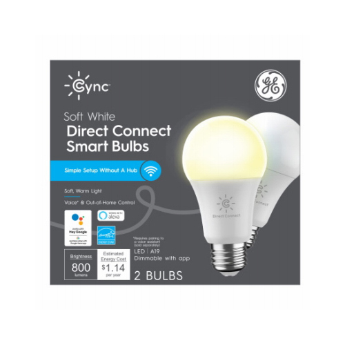 Cync Smart LED Light Bulb, Dimmable, Tunable Soft White Color, A19, 9.5-Watts - pair