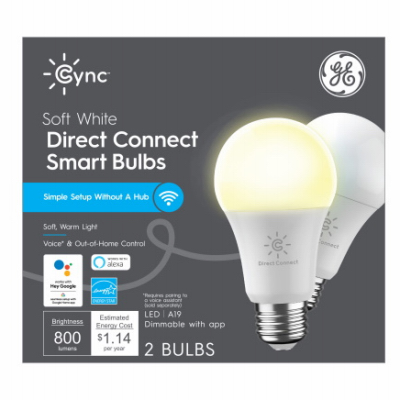 GE Lighting 93128963 Cync Smart LED Light Bulb, Dimmable, Tunable Soft White Color, A19, 9.5-Watts - pair