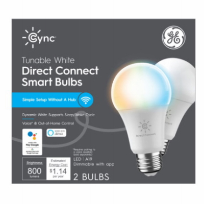 GE Lighting 93128974 Cync Smart LED Light Bulb, Dimmable, Tunable Soft White Color Supports Sleep, A19, 9.5-Watts  pair