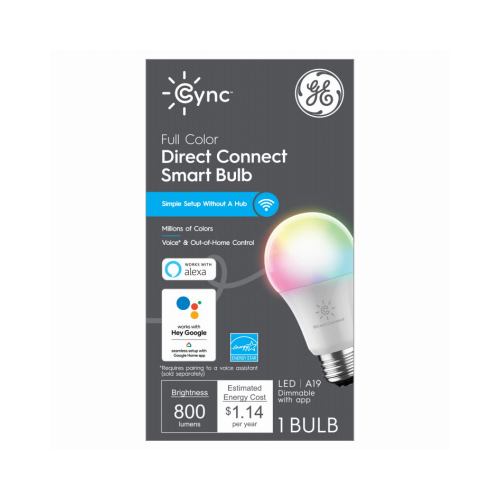 Cync Smart LED Light Bulb, Dimmable, Millions of Colors, A19, 9.5-Watts
