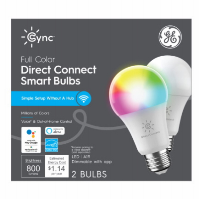 GE Lighting 93128982 Cync Smart LED Light Bulb, Dimmable, Millions of Colors, A19, 9.5-Watts  pair