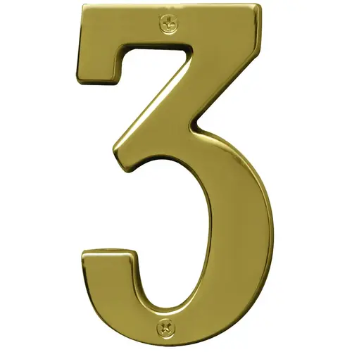 Prestige Series House Number, Character: 3, 5 in H Character, Brass Character, Brass