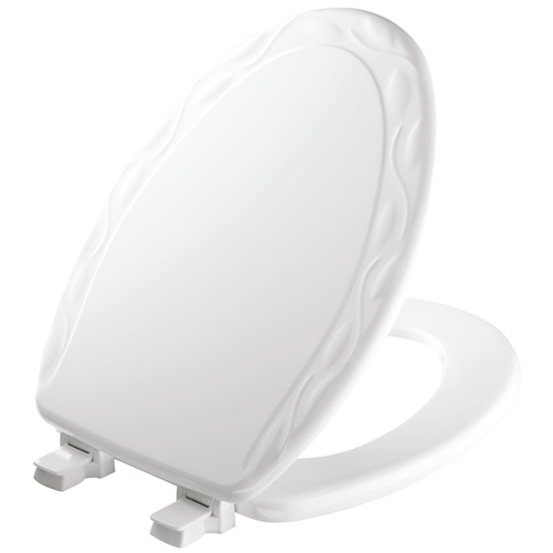 134EC 000 Toilet Seat, Elongated, Wood, White, Easy Clean and Change Hinge
