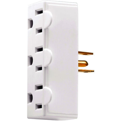 Outlet Tap, 2 -Pole, 15 A, 125 V, 3 -Outlet, NEMA: NEMA 5-15R, White